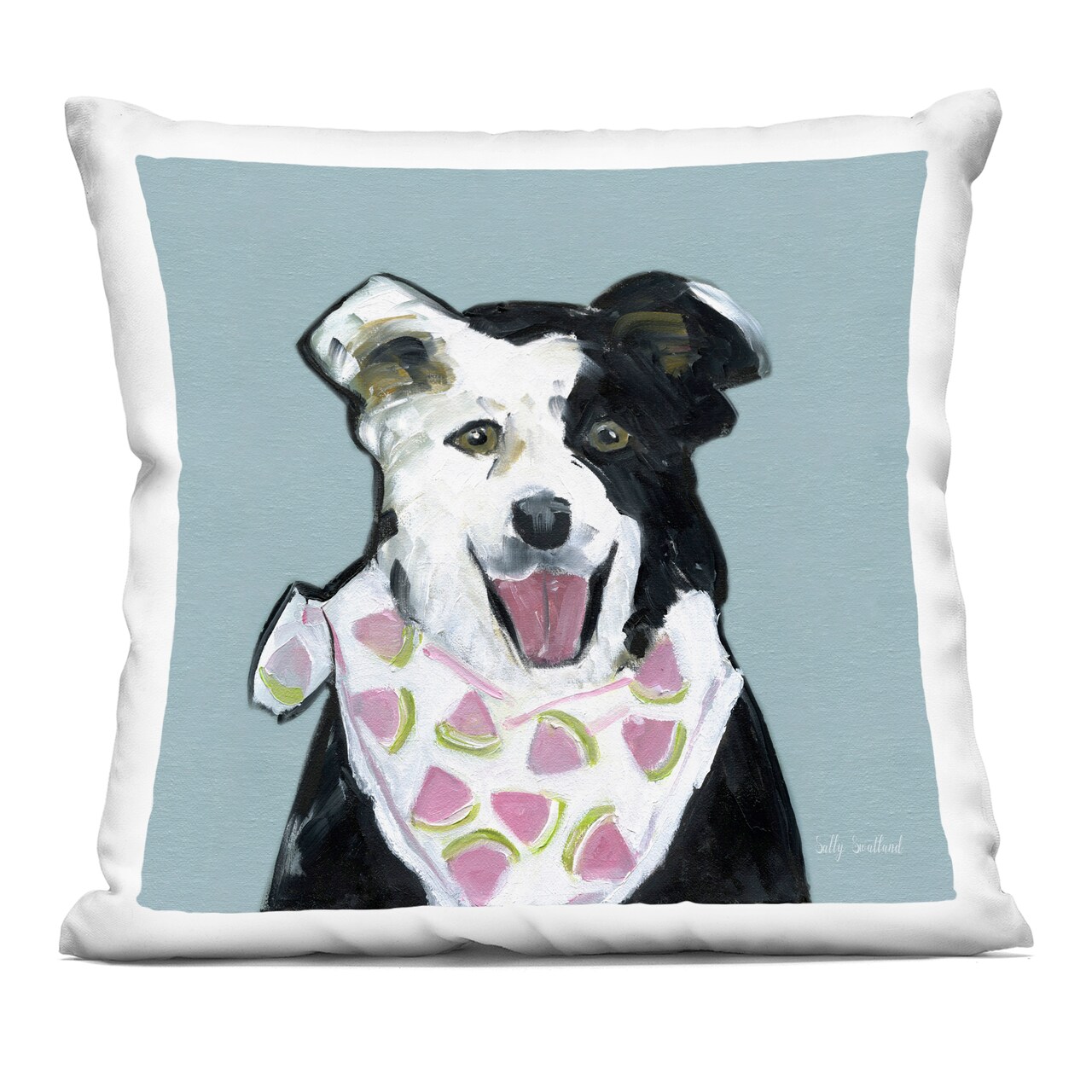 Stupell Industries Dog with Watermelon Bandana Decorative Printed Pillow design by Sally Swatland, 18 x 7 x 18